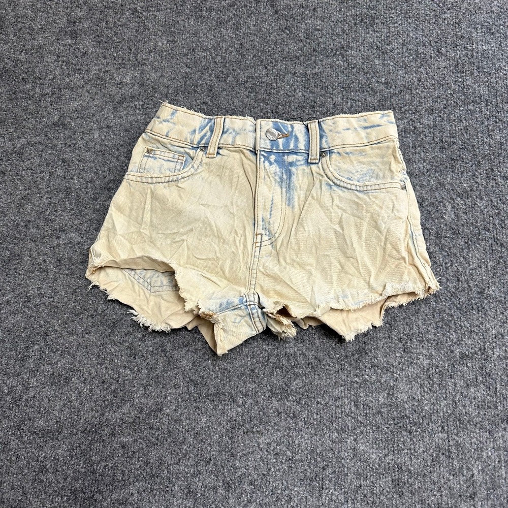 Zara Denim Shorts Womens Size 0 Yellow Blue Acid Wash Frayed Hem Distressed